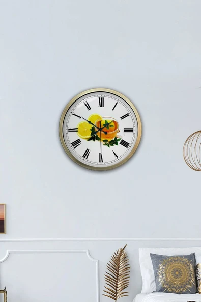 Kasva Concept 40 Cm Eskitme Metal Limonlu Çay Duvar Saati - 4