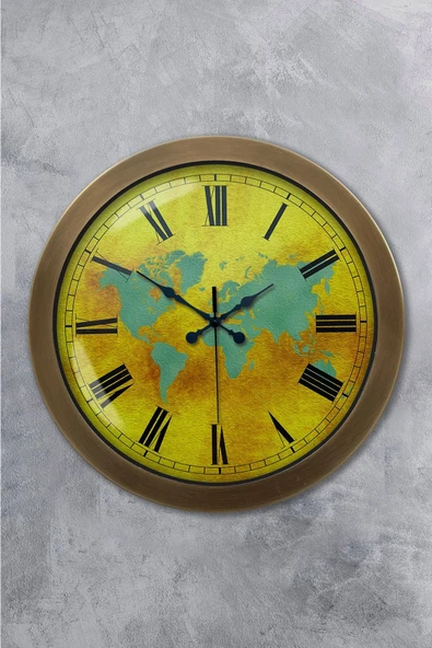 Kasva Concept Hediyelik 36 cm Eskitme Metal Maps Duvar Saati