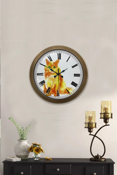 Kasva Concept Hediyelik 36 Cm Eskitme Metal Kedi Duvar Saati - 2