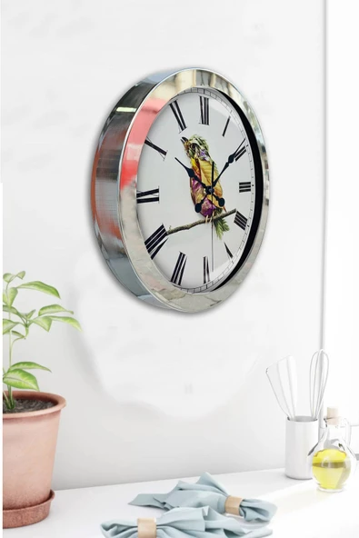 Kasva Concept Hediyelik 36 Cm Krom Metal Bird Duvar Saati - Resim 4