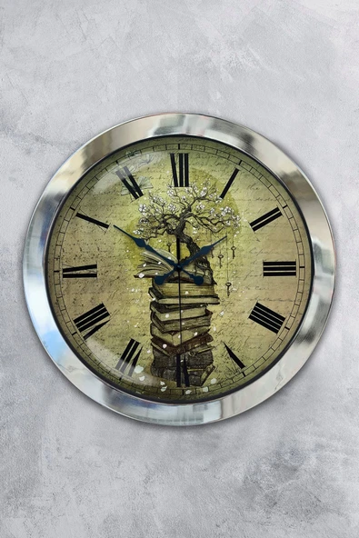 Kasva Concept Hediyelik 36 Cm Krom Metal Kitap Duvar Saati - 1