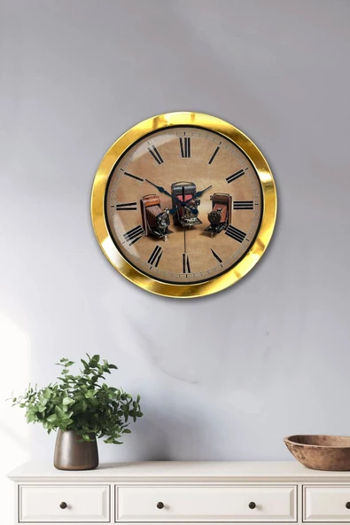 Kasva Concept 36 Cm Gold Metal Fotoğraf Makinası Duvar Saati - 2