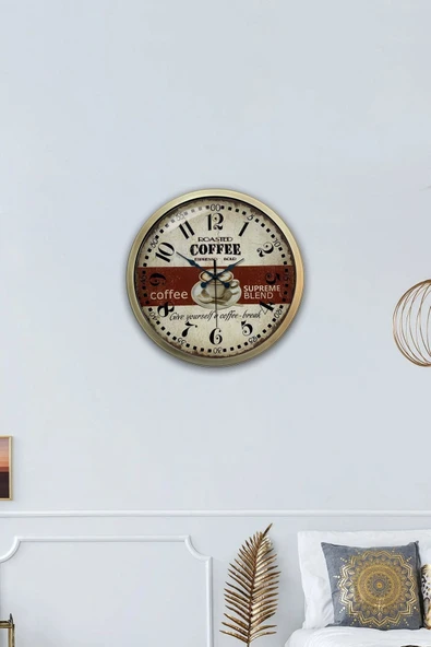 Kasva Concept Hediyelik 40 Cm Eskitme Metal Espresso Duvar Saati - 4