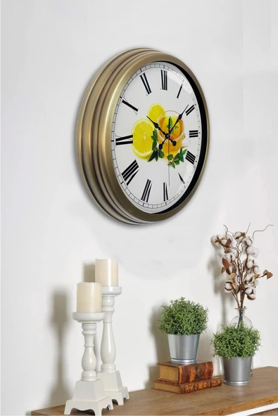 Kasva Concept 40 Cm Eskitme Metal Limonlu Çay Duvar Saati - 2