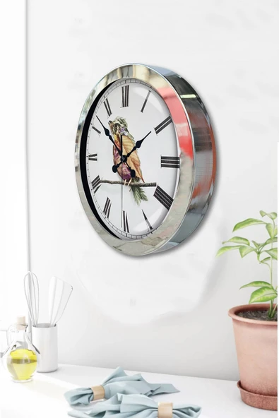 Kasva Concept Hediyelik 36 Cm Krom Metal Bird Duvar Saati - Resim 3