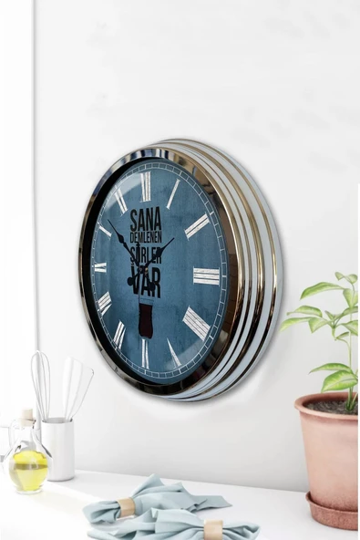 Kasva Concept Hediyelik 40 Cm Krom Metal Çay Duvar Saati - 2