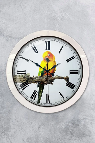 Kasva Concept Hediyelik 36 Cm Beyaz Metal Kuş Duvar Saati