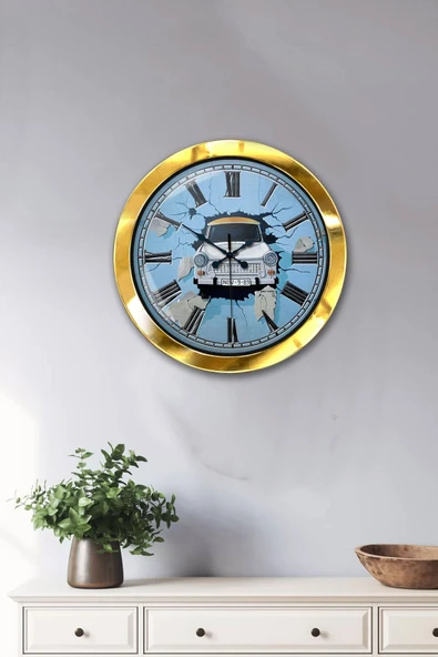 Kasva Concept Hediyelik 36 Cm Gold Metal Araba Duvar Saati - 2