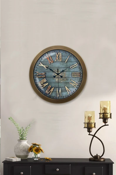 Kasva Concept 36 cm Eskitme Metal Ahşap Görünümlü Duvar Saati