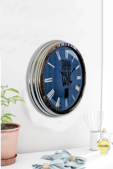 Kasva Concept Hediyelik 40 Cm Krom Metal Çay Duvar Saati - 3