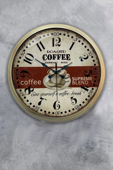 Kasva Concept Hediyelik 40 Cm Eskitme Metal Espresso Duvar Saati