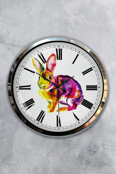 Kasva Concept Hediyelik 40 Cm Krom Metal Tavşan Duvar Saati