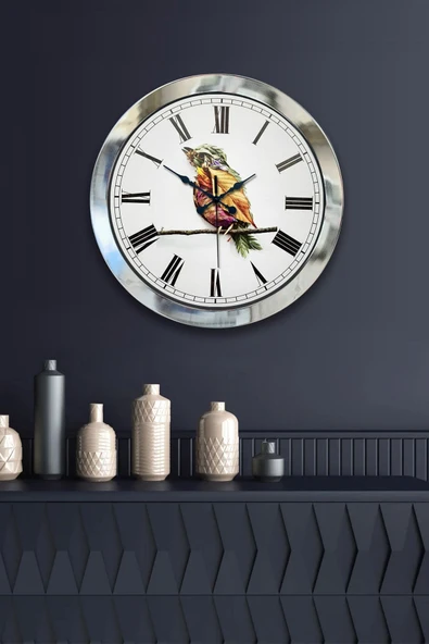Kasva Concept Hediyelik 36 Cm Krom Metal Bird Duvar Saati - Resim 2