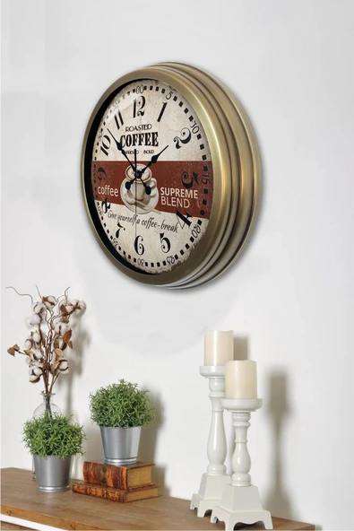 Kasva Concept Hediyelik 40 Cm Eskitme Metal Espresso Duvar Saati - 3