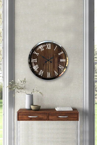 Kasva Concept 40 Cm Krom Metal Wood Duvar Saati Hediyelik - 4