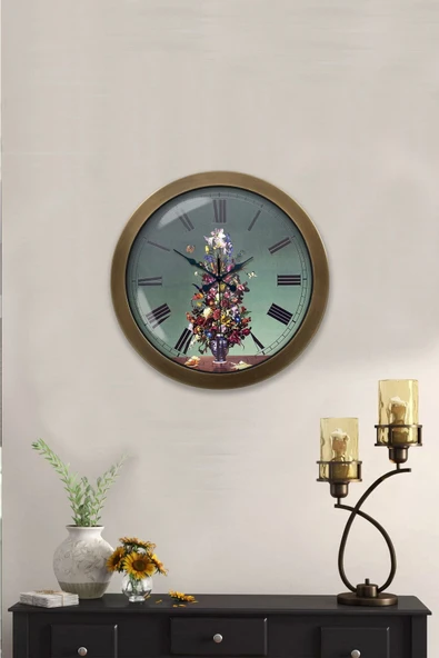 Kasva Concept Hediyelik 36 Cm Eskitme Metal Vazolu Çiçek Duvar Saati