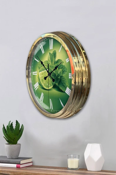 Kasva Concept Hediyelik 40 Cm Gold Metal Limon Temalı Mutfak Duvar Saati - 3