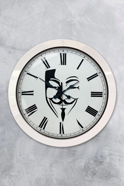 Kasva Concept Hediyelik 36 Cm Beyaz Metal Maske Duvar Saati - 1