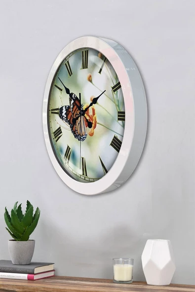 Kasva Concept Hediyelik 36 Cm Beyaz Metal Kelebek Duvar Saati - 2