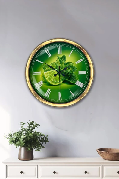 Kasva Concept Hediyelik 40 Cm Gold Metal Limon Temalı Mutfak Duvar Saati - 2