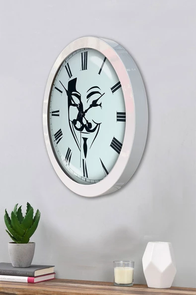Kasva Concept Hediyelik 36 Cm Beyaz Metal Maske Duvar Saati - 3
