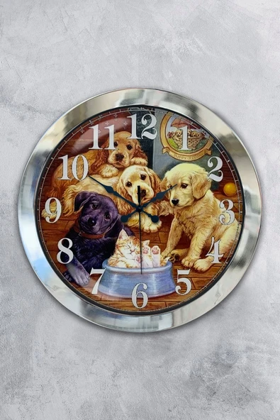 Kasva Concept Hediyelik 36 Cm Krom Metal Dogs Duvar Saati