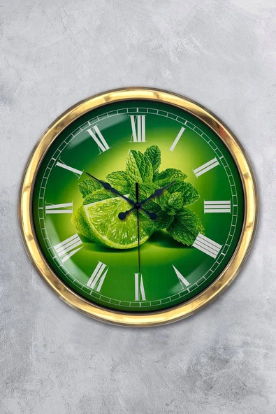 Kasva Concept Hediyelik 40 Cm Gold Metal Limon Temalı Mutfak Duvar Saati - 1