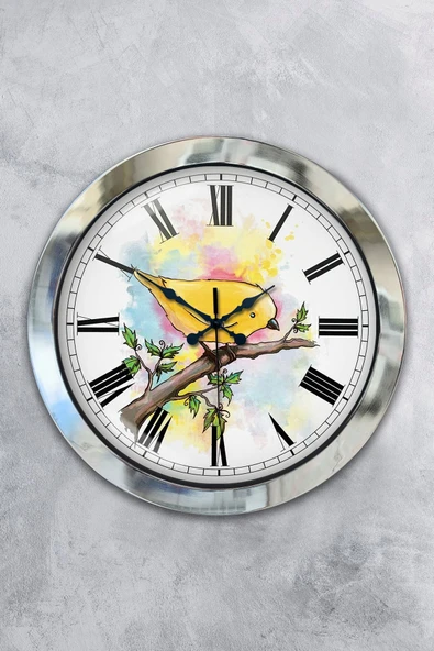 Kasva Concept Hediyelik 36 Cm Krom Metal Bird Duvar Saati