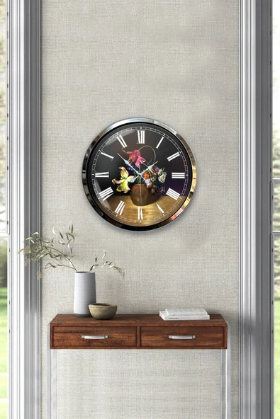 Kasva Concept 40 Cm Krom Metal Vazolu Çiçek Duvar Saati Hediyelik - Resim 4