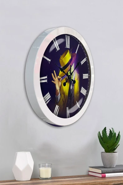 Kasva Concept Hediyelik 36 Cm Beyaz Metal Maske Duvar Saati - 4