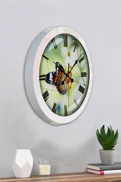 Kasva Concept Hediyelik 36 Cm Beyaz Metal Kelebek Duvar Saati - 3