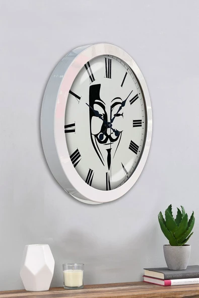 Kasva Concept Hediyelik 36 Cm Beyaz Metal Maske Duvar Saati - 4