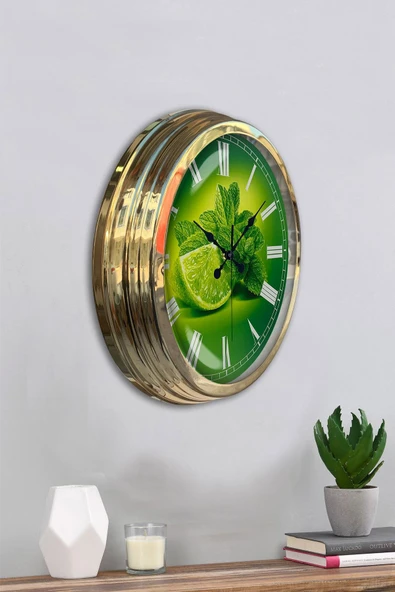 Kasva Concept Hediyelik 40 Cm Gold Metal Limon Temalı Mutfak Duvar Saati - 4