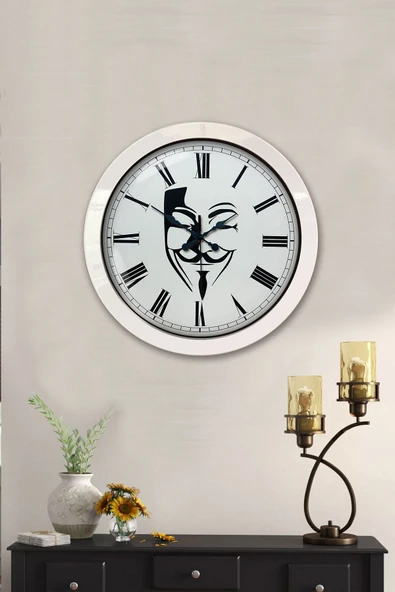 Kasva Concept Hediyelik 36 Cm Beyaz Metal Maske Duvar Saati - 2