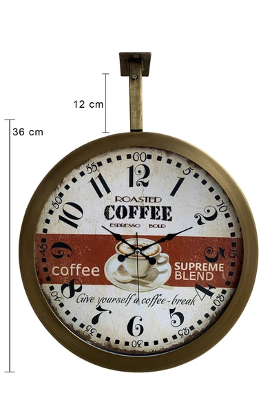 Kasva Concept Hediyelik 36 Cm Eskitme Metal Espresso Istasyon Tavan Saati - 4