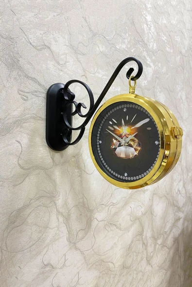 Platin Saat 36x25 Cm Gold Metal Istasyon Duvar Saati - 2
