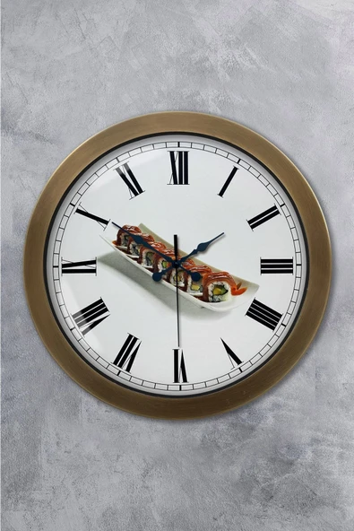 Kasva Concept Hediyelik 36 cm Eskitme Metal Sushi Duvar Saati