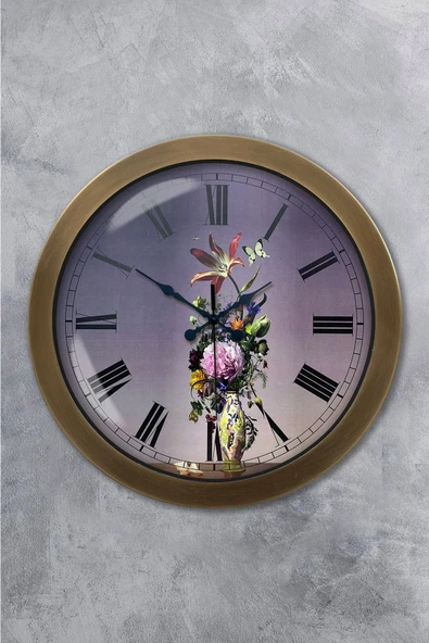 Kasva Concept 36 cm Eskitme Metal Çiçek Duvar Saati
