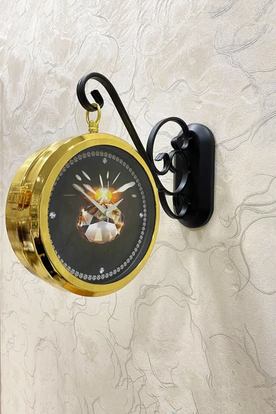 Platin Saat 36x25 Cm Gold Metal Istasyon Duvar Saati