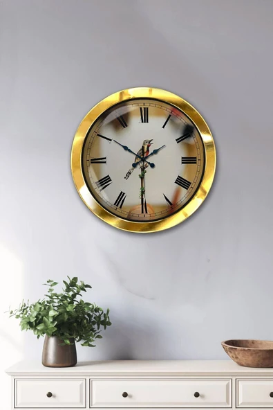 Kasva Concept Hediyelik 36 Cm Gold Metal Bird Duvar Saati