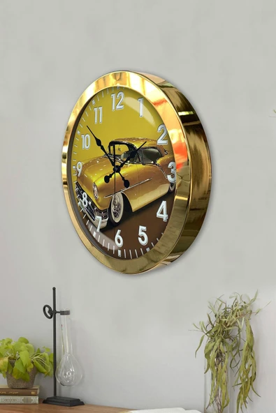 Kasva Concept 36 Cm Gold Metal Araba Galeri Duvar Saati - 3