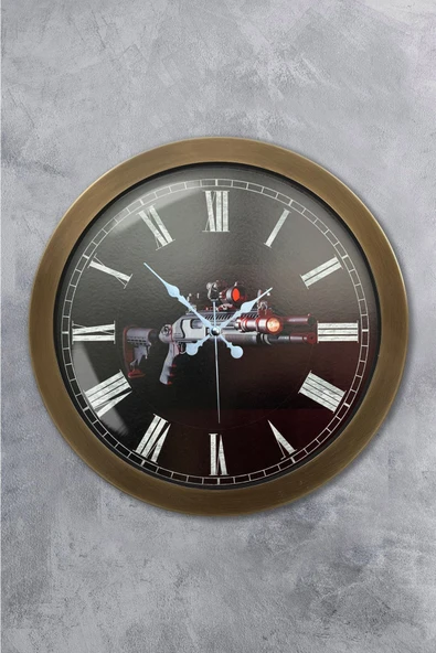 Kasva Concept Hediyelik 36 Cm Eskitme Metal Silah Duvar Saati