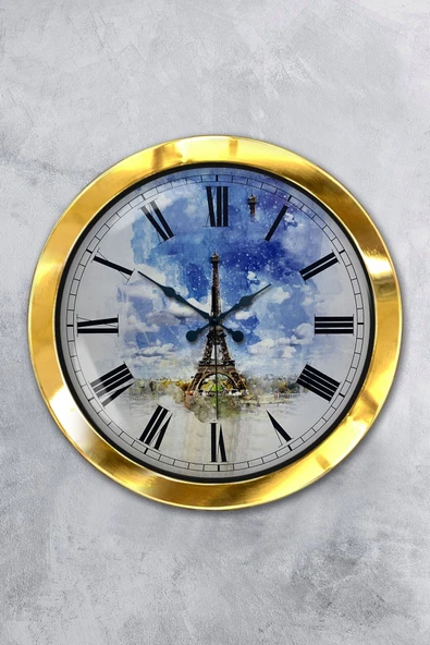 Kasva Concept Hediyelik 36 Cm Gold Metal Eyfel Kulesi Duvar Saati