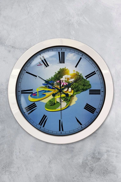 Kasva Concept Hediyelik 36 Cm Beyaz Metal Tatil Turizm Duvar Saati