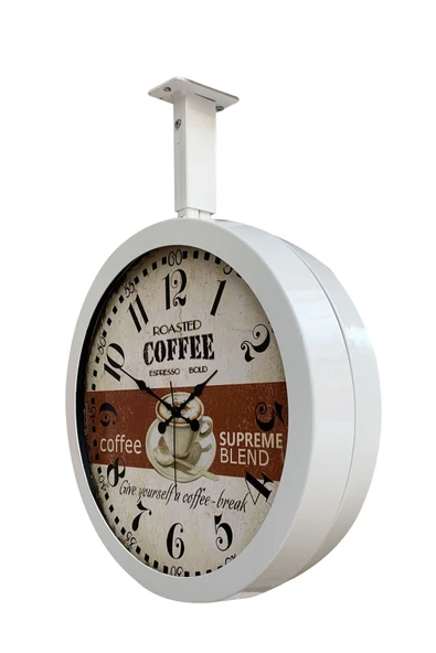 Kasva Concept Hediyelik 36 Cm Beyaz Metal Espresso Istasyon Tavan Saati