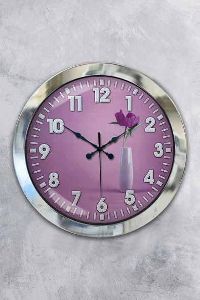 Kasva Concept Hediyelik 36 Cm Krom Metal Çiçek Duvar Saati