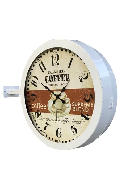 Kasva Concept Hediyelik 36 Cm Beyaz Metal Espresso Istasyon Duvar Saati