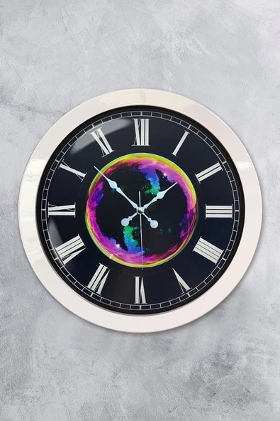 Kasva Concept Hediyelik 36 Cm Beyaz Metal Galaksi Duvar Saati