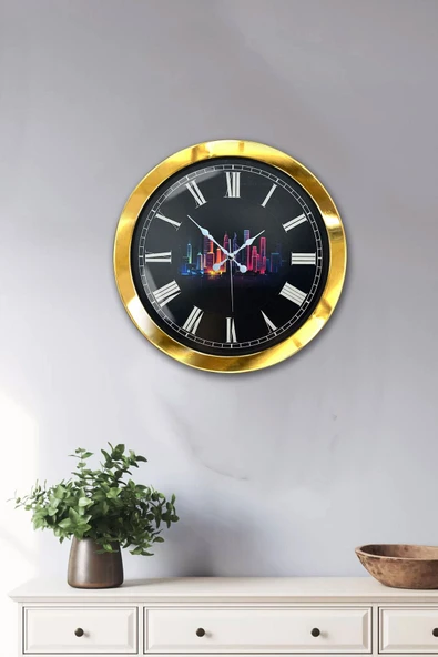 Kasva Concept Hediyelik 36 Cm Gold Metal Gökdelenler Duvar Saati - 2
