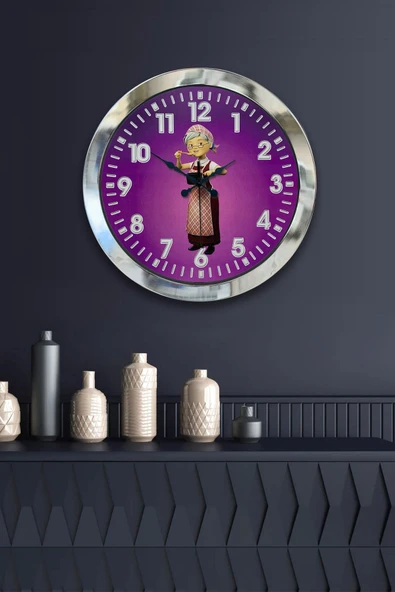 Kasva Concept Hediyelik 36 Cm Krom Metal Çizgi Teyze Duvar Saati - 2